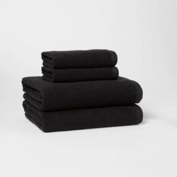 Room Essentials Antimicrobial Assorted Cotton Terry Midweight Bath & Hand Towel Set - Black