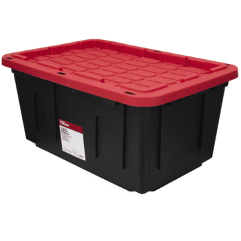 Hyper Tough Snap Lid Plastic Storage Tote Box - Black Base & Red Lid